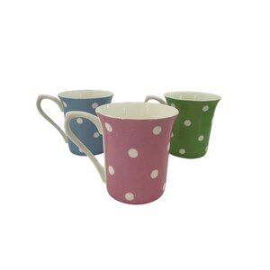 Cath‎ Kidston Polka Dot Mugs Set Of 3 Multicolor Fine Bone China